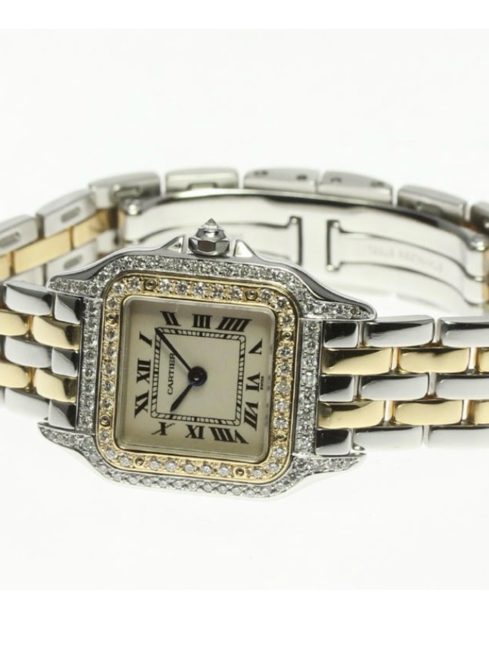CARTIER PANTHERE Quartz 23mm 2 Row Gold 0.88TCW DIAMOND Watch Cream Dial